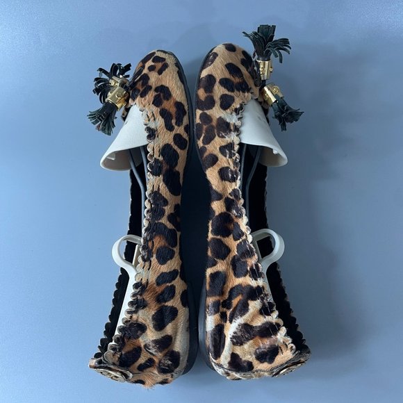 Tory Burch Brown Abbey Ballerina w/Tassel Leather Leopard Slip-on Flats, 8.5 - Picture 7 of 12